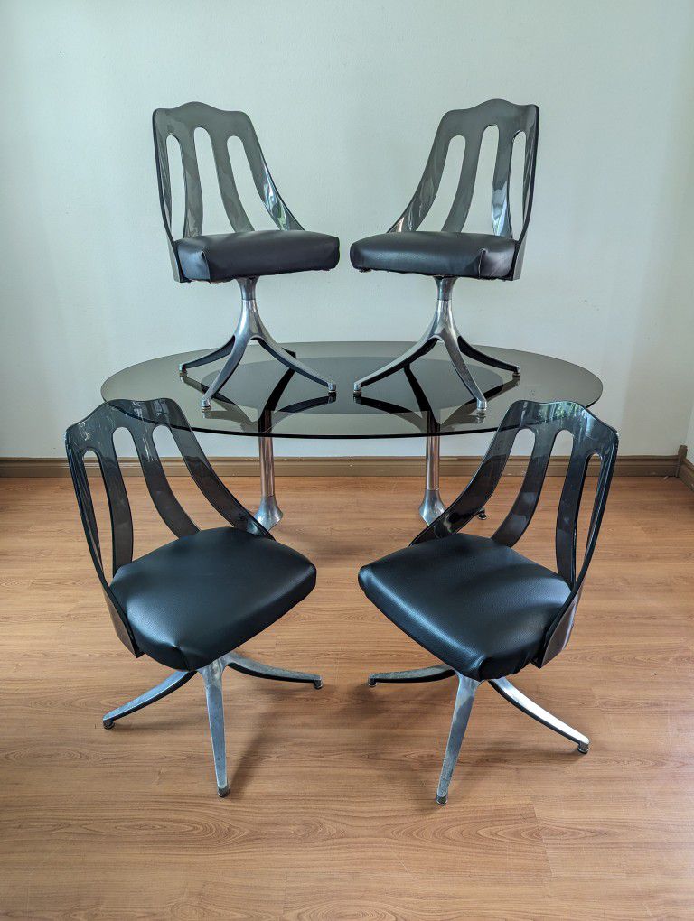 Mid Century Modern Space Age Smoked Dining Table & 4 Chair Set by Howell