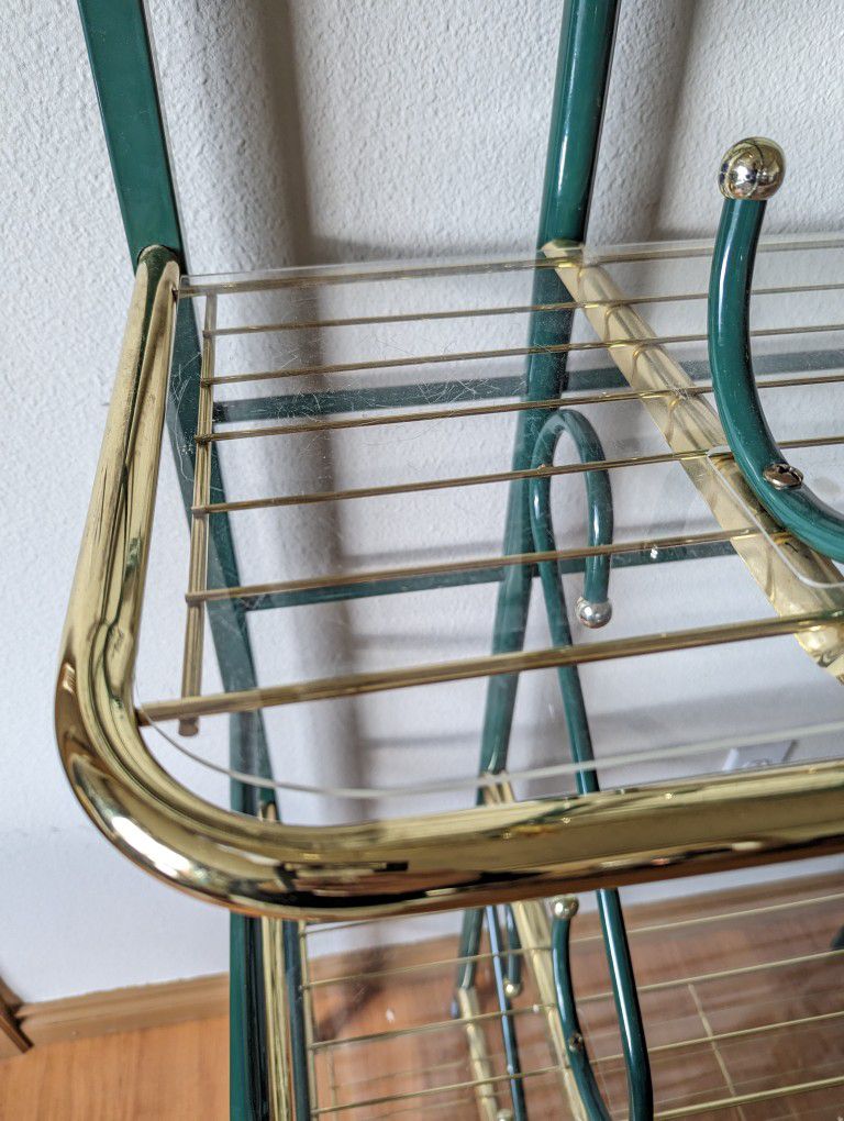 Vintage Postmodern Brass 4 Tiered Bakers Rack Bookshelf Display Etagere