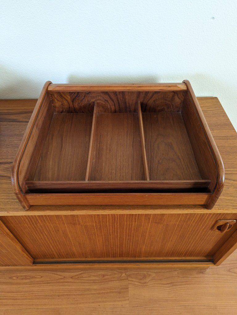 Vintage Solid Teak Tambour Door 45 Cassette Storage Case Holder by EID