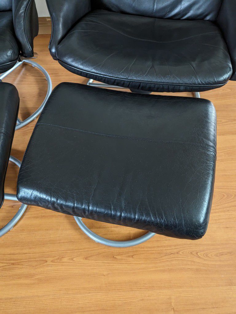 Pair of Ekornes Stressless Style Black Leather Lounge Chair & Ottoman Recliner Set by IKEA