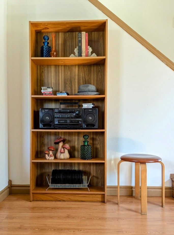 Tall MCM Scandinavian Teak 5 Tiered Bookshelf