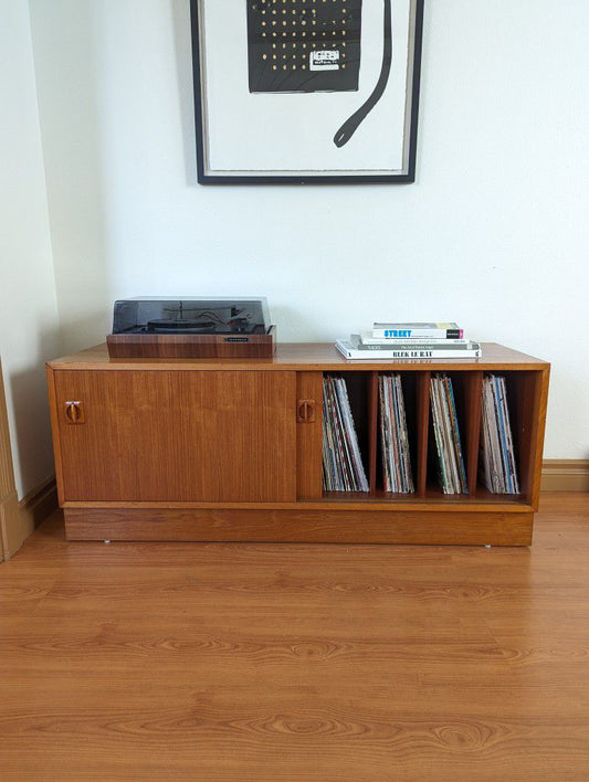 Mid Century Danish Modern Teak Record Player Stand & TV Media Storage Cabinet