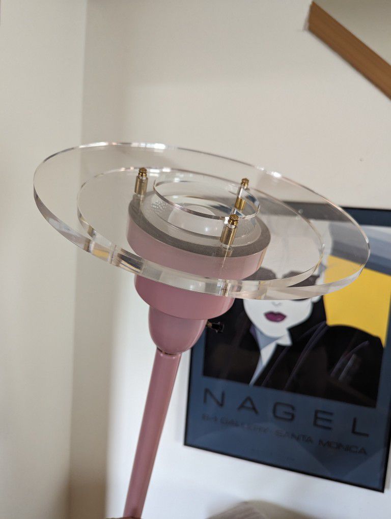 Postmodern Vintage Pink & Lucite Memphis Saucer Floor Lamp