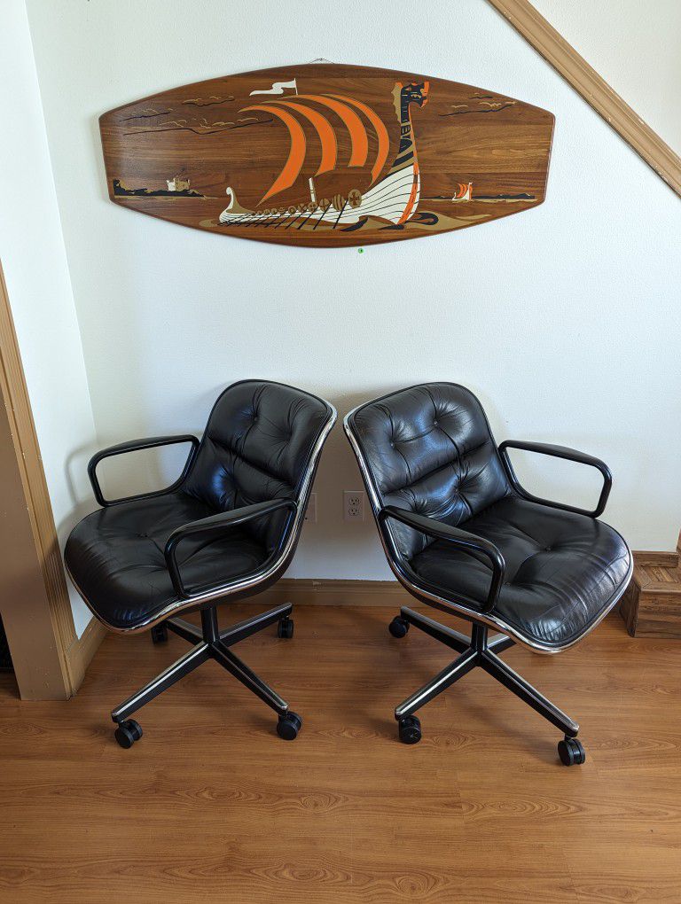 Vintage Pair of Black Leather Desk Chairs by Charles Pollock for Knoll