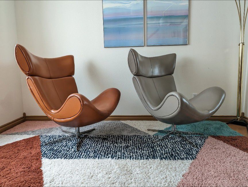 BoConcept Imola Mid Century Egg Lounge Chairs w/ Ottomans