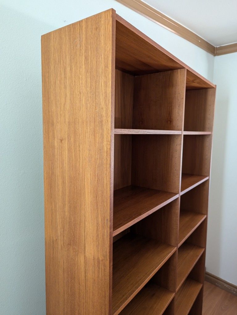 Large Danish Modern Teak Double Bookshelf Bookcase