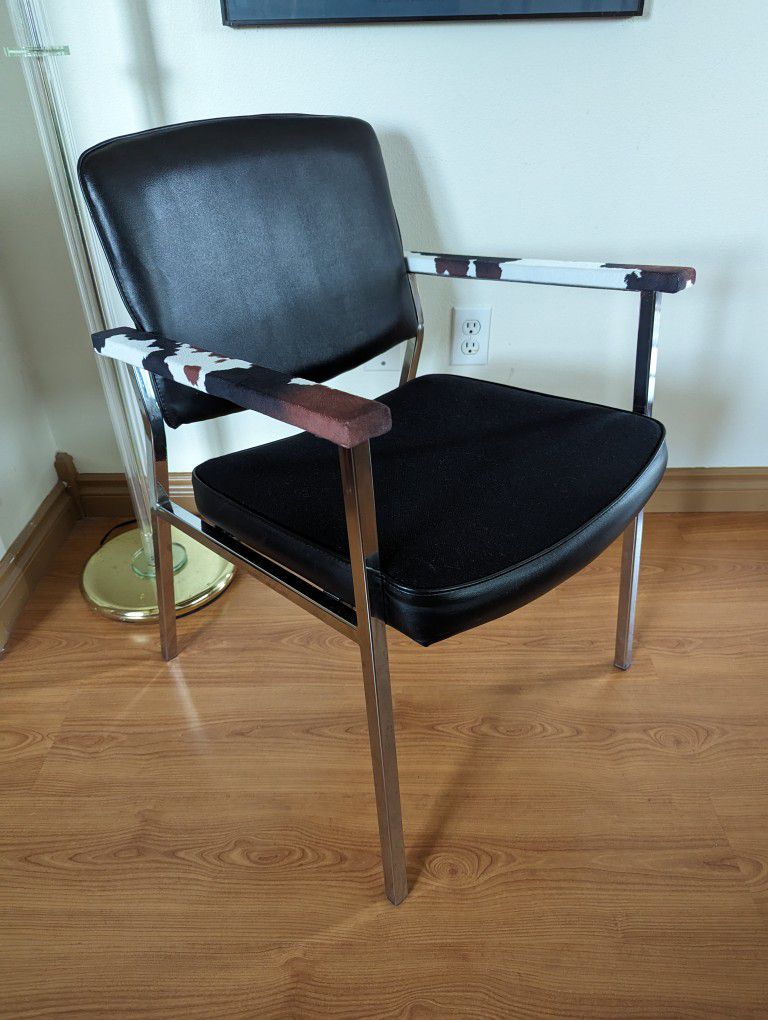 Mid Century Modern Chrome Faux Fur Tanker Accent Desk Chair