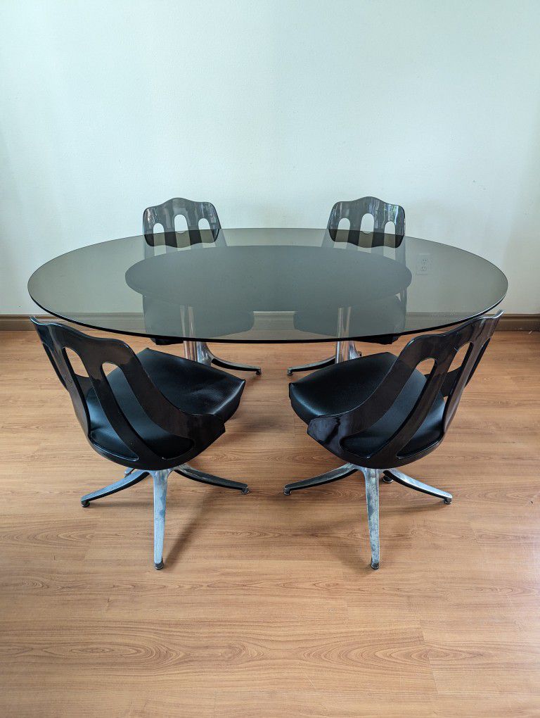 Mid Century Modern Space Age Smoked Dining Table & 4 Chair Set by Howell