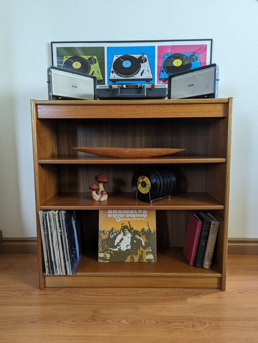 Vintage Danish Modern Teak Record Player Stand / MCM Bookshelf Display