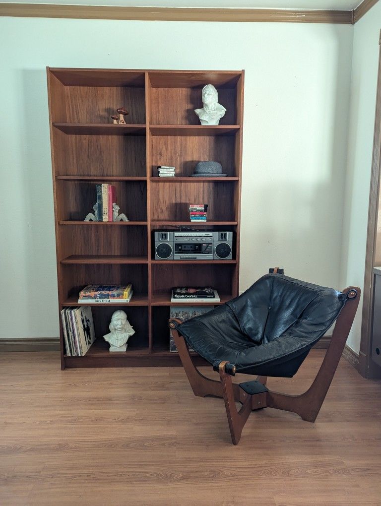 Large Danish Modern Teak Double Bookshelf Bookcase