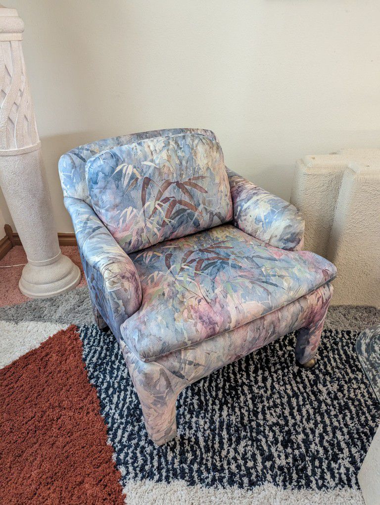 Pair of Postmodern Marge Carson Upholstered Accent Club Rolling Chair