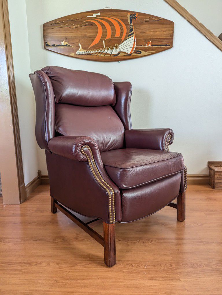 Maroon Leather Presidential Wingback Recliner by Lane