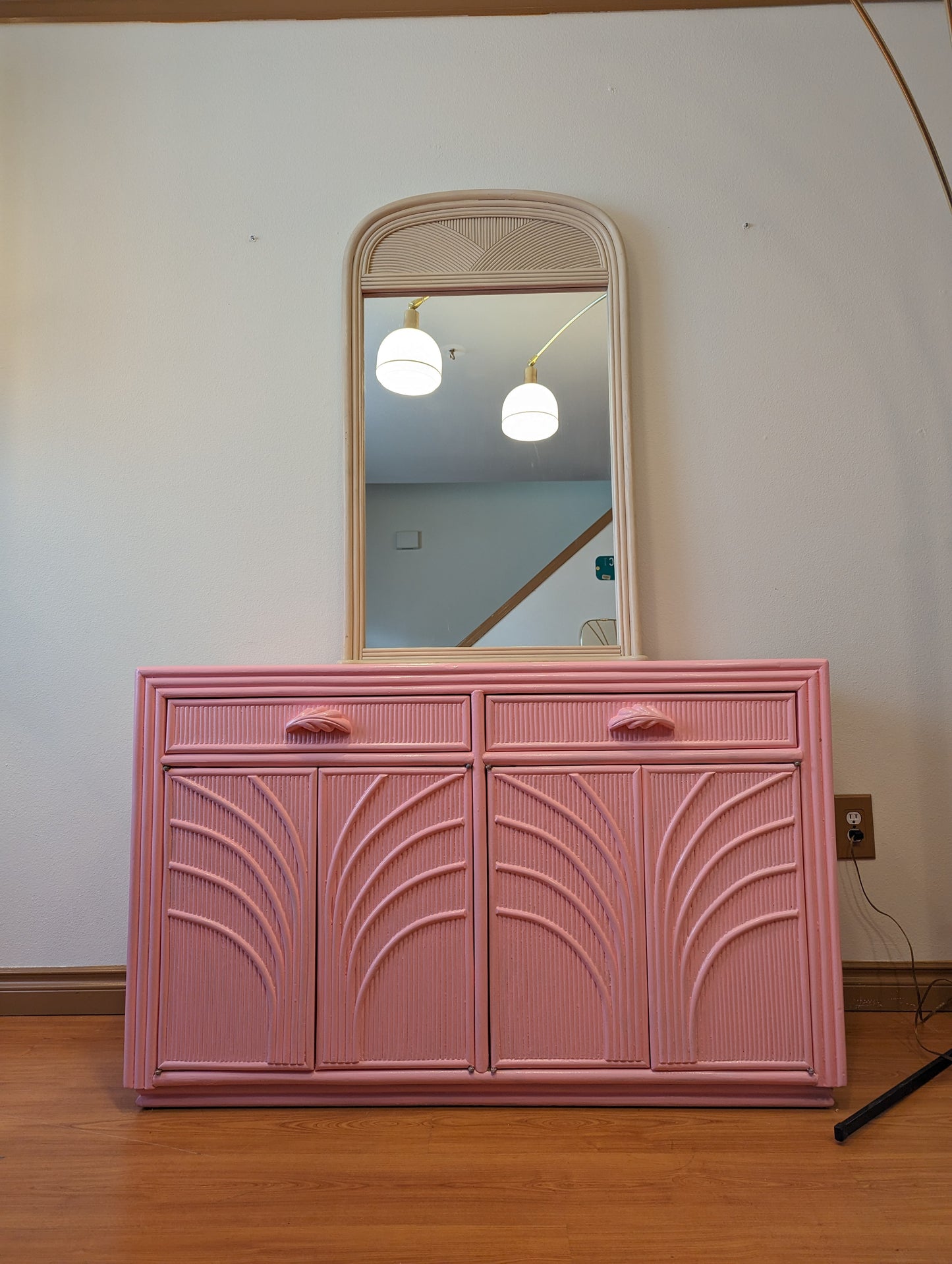 Postmodern Pencil Reed Bamboo Arched Vanity Hanging Mirror