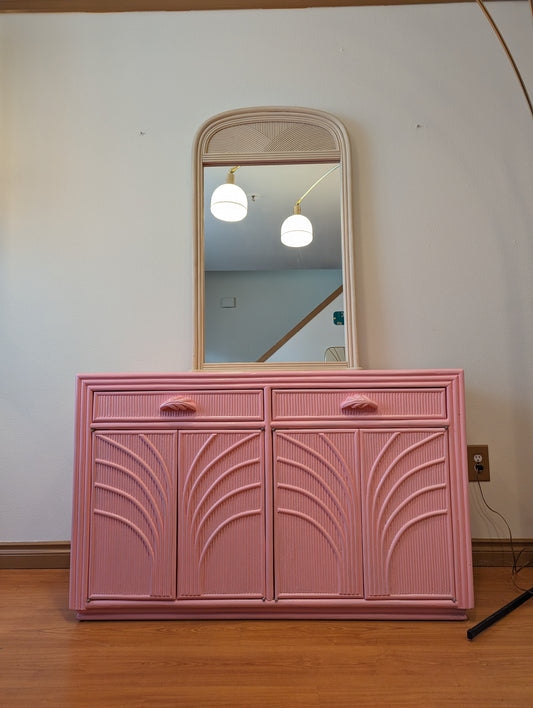 Postmodern Pencil Reed Bamboo Arched Vanity Hanging Mirror