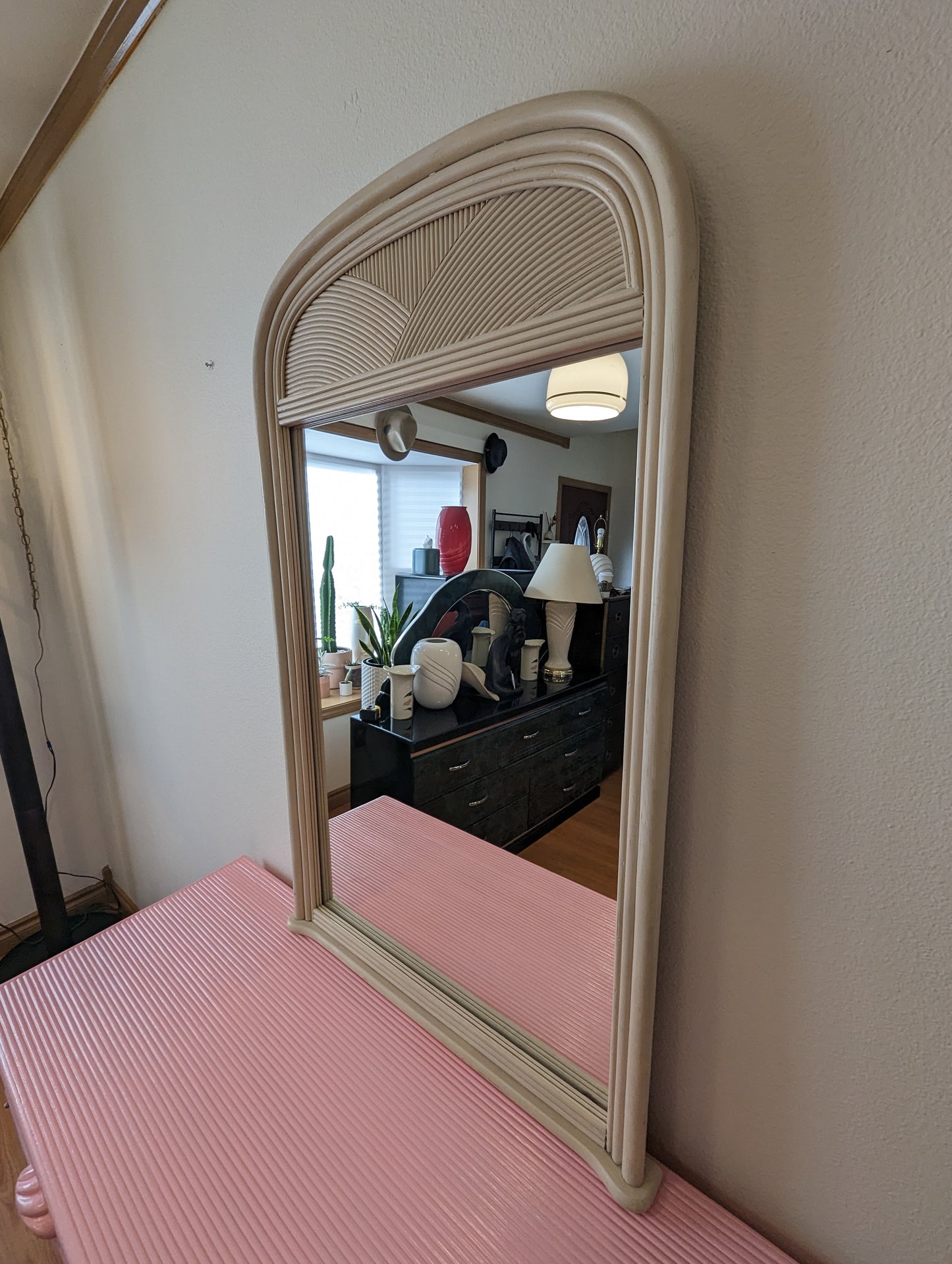 Postmodern Pencil Reed Bamboo Arched Vanity Hanging Mirror