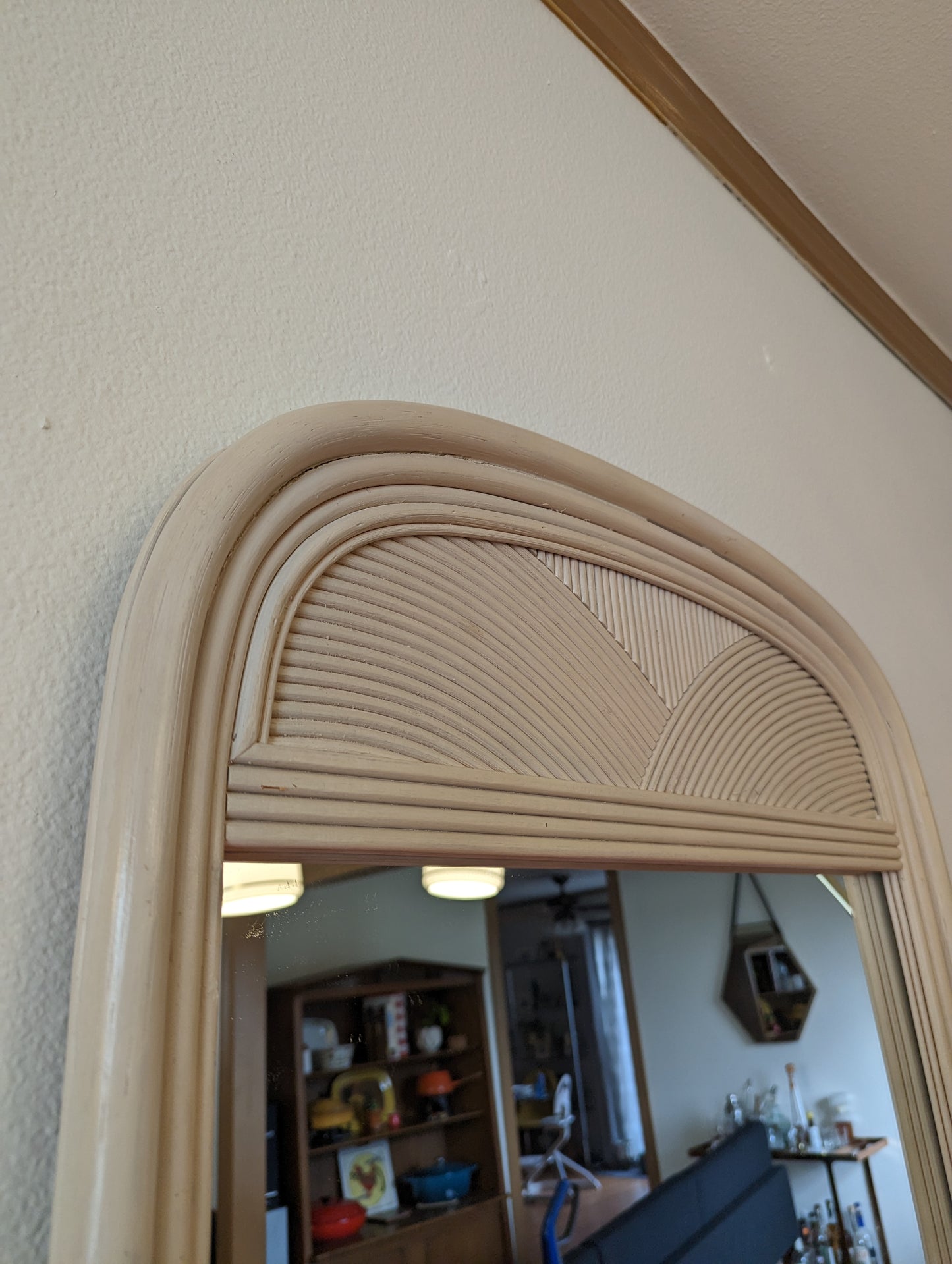 Postmodern Pencil Reed Bamboo Arched Vanity Hanging Mirror