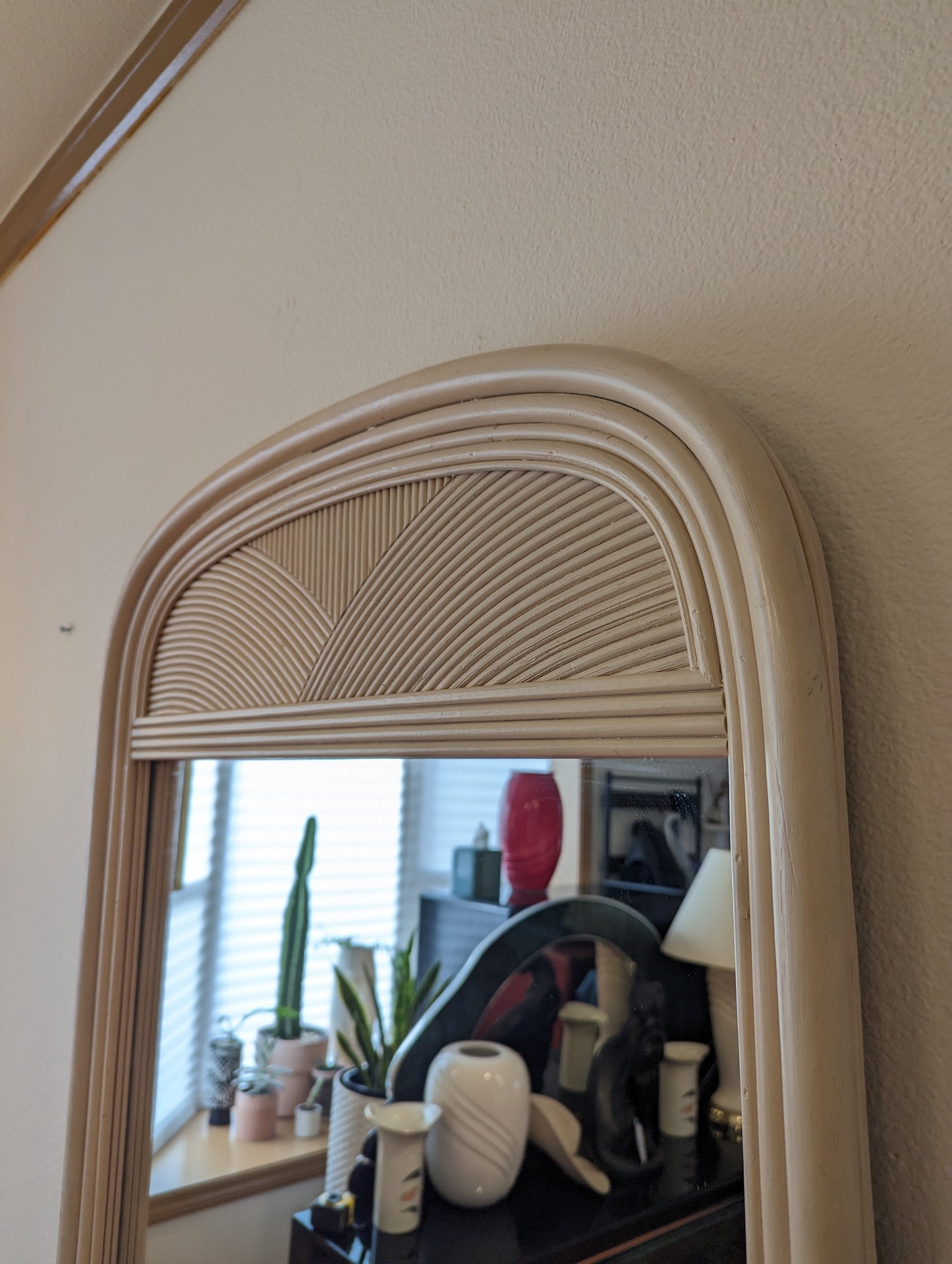 Postmodern Pencil Reed Bamboo Arched Vanity Hanging Mirror