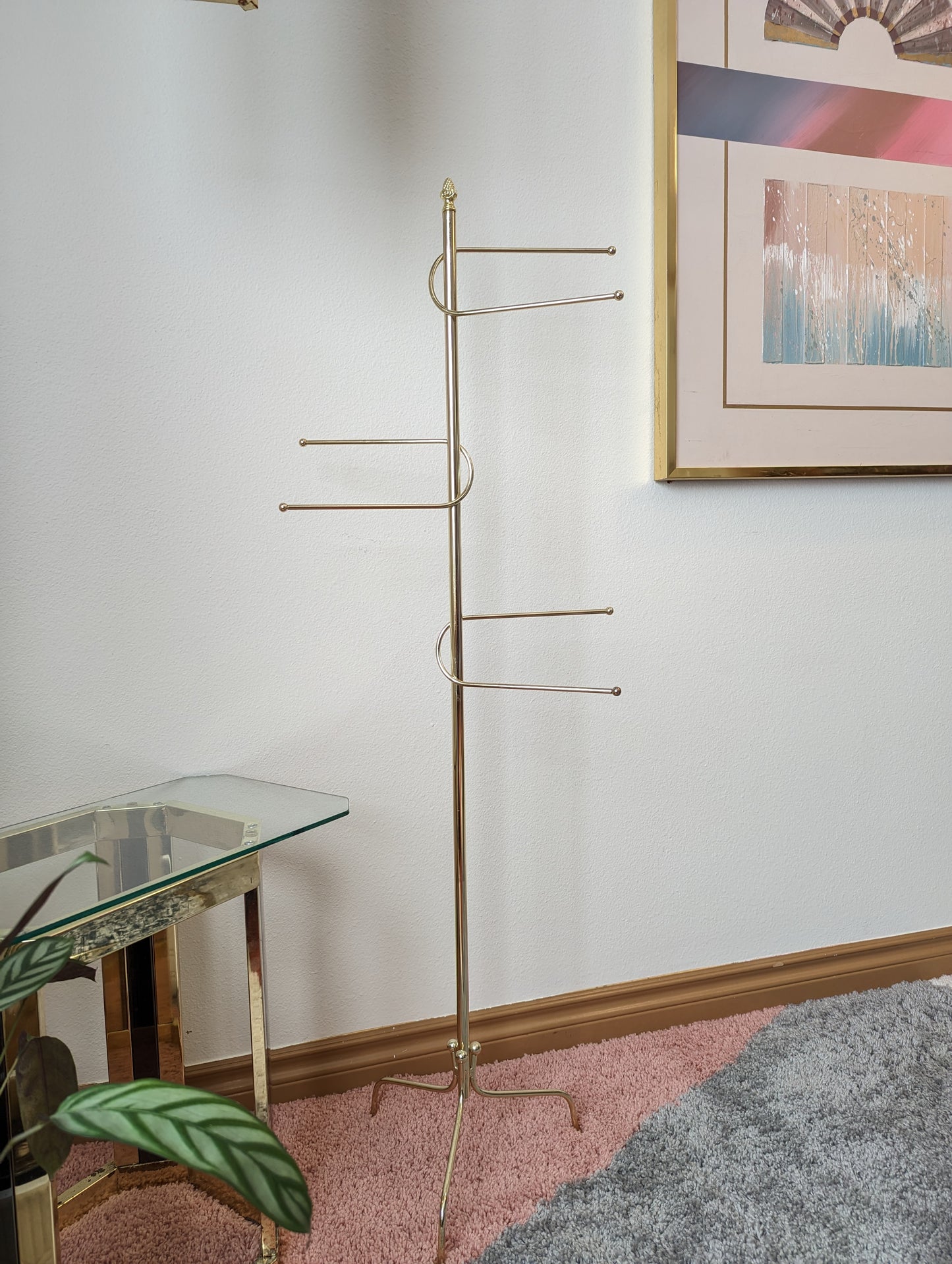 Gorgeous Vintage Postmodern Brass Hat Scarf Rack Stand 80s 90s