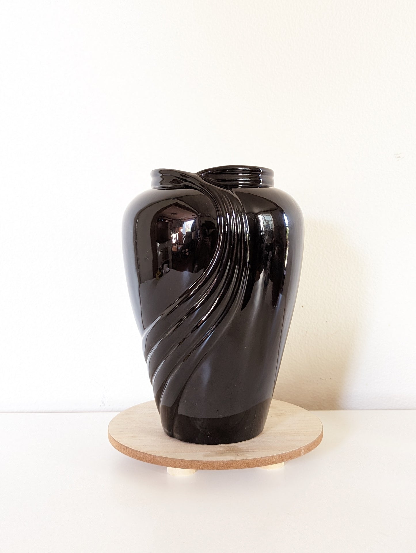 Vintage Postmodern Black Vase 80s 90s Ceramic Wave 10"