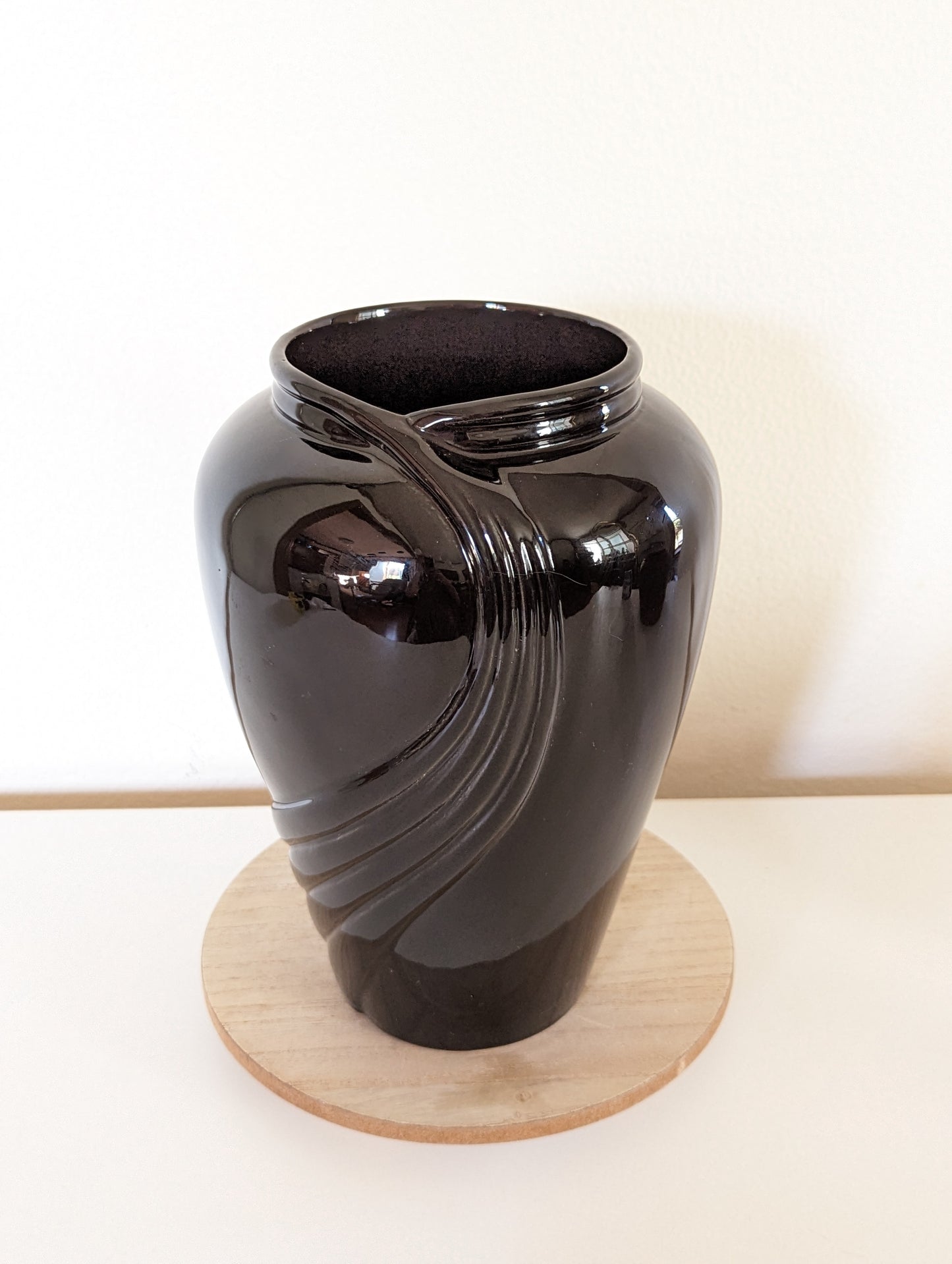 Vintage Postmodern Black Vase 80s 90s Ceramic Wave 10"