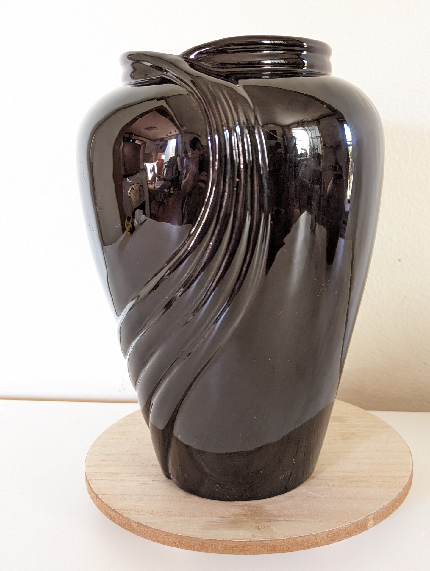 Vintage Postmodern Black Vase 80s 90s Ceramic Wave 10"