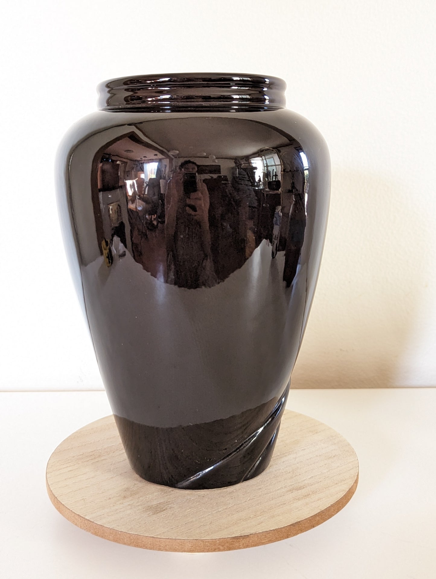 Vintage Postmodern Black Vase 80s 90s Ceramic Wave 10"