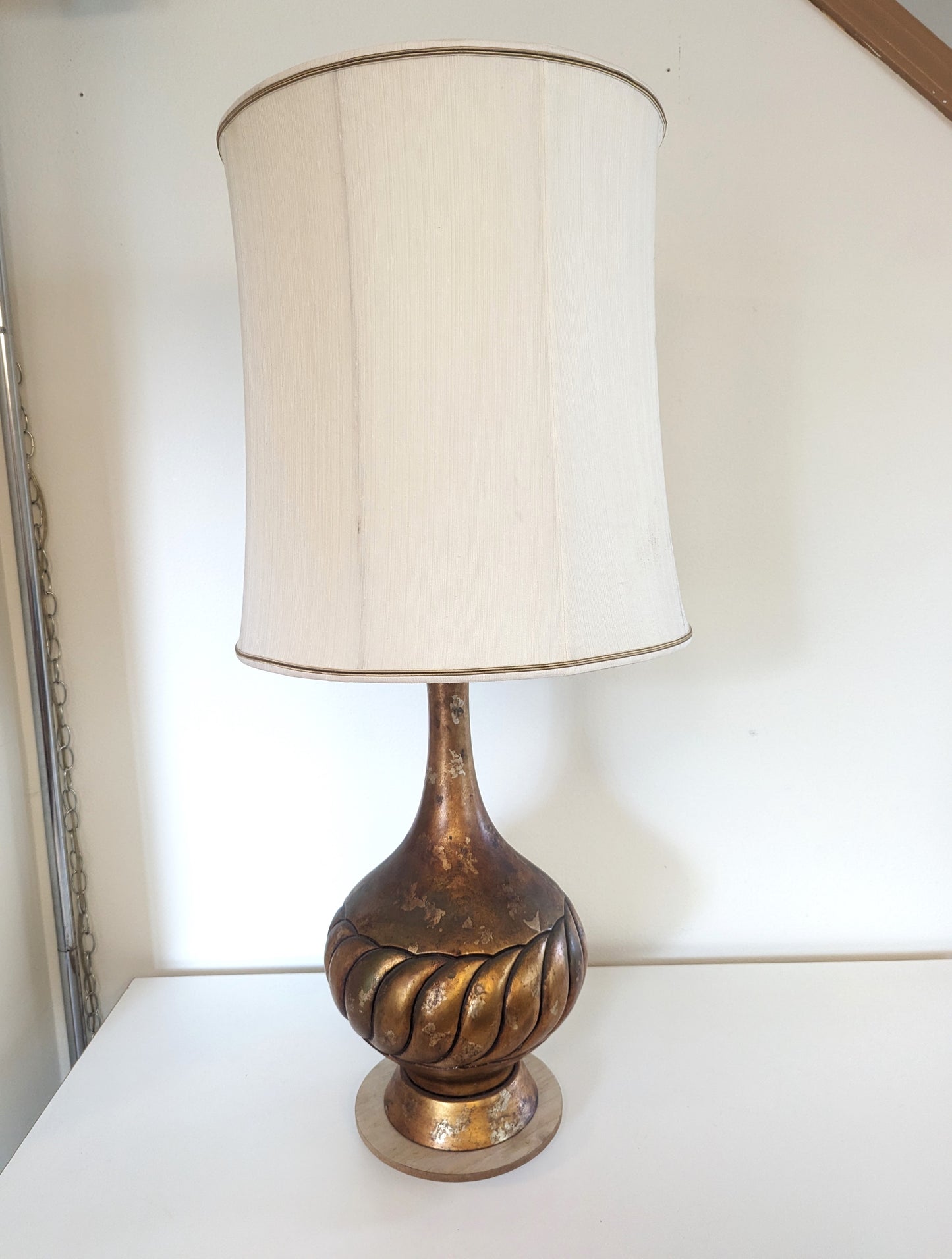 Mid Century Modern Vintage Gold Foil Table Lamp 38" Tall