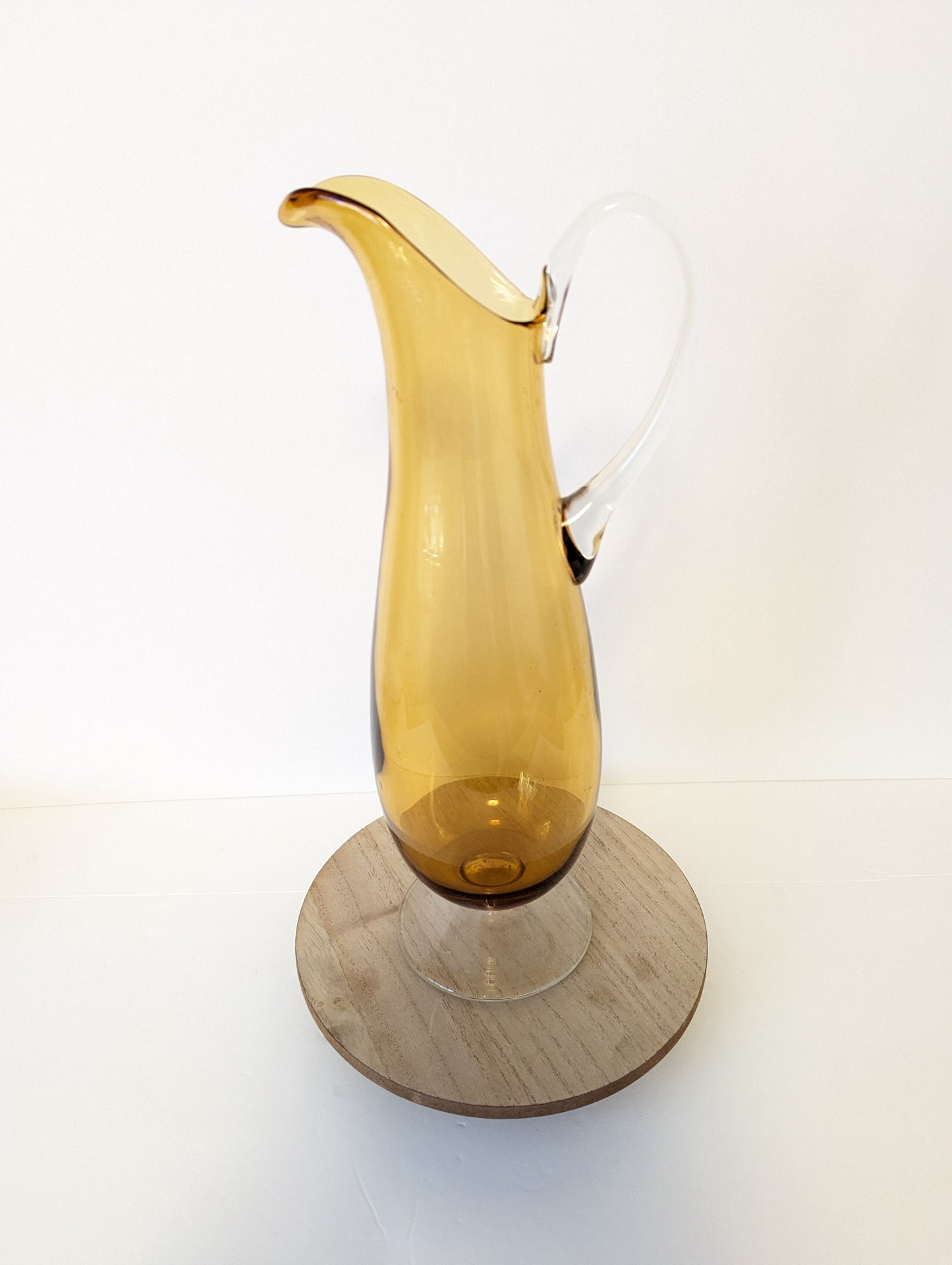 Vintage Mid Century Modern Amber Glass Pitcher Vase MCM Yellow 14" Tall