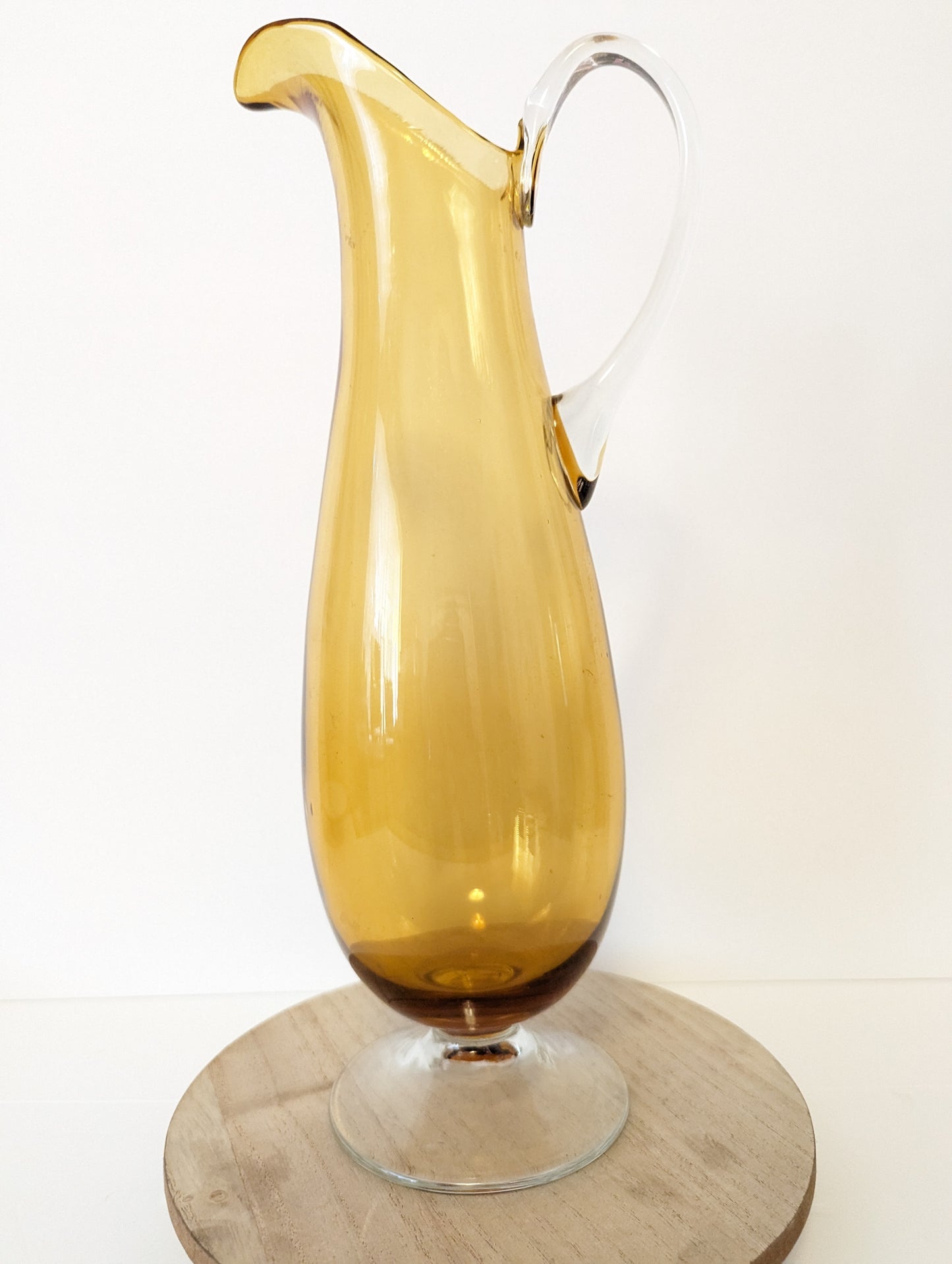 Vintage Mid Century Modern Amber Glass Pitcher Vase MCM Yellow 14" Tall