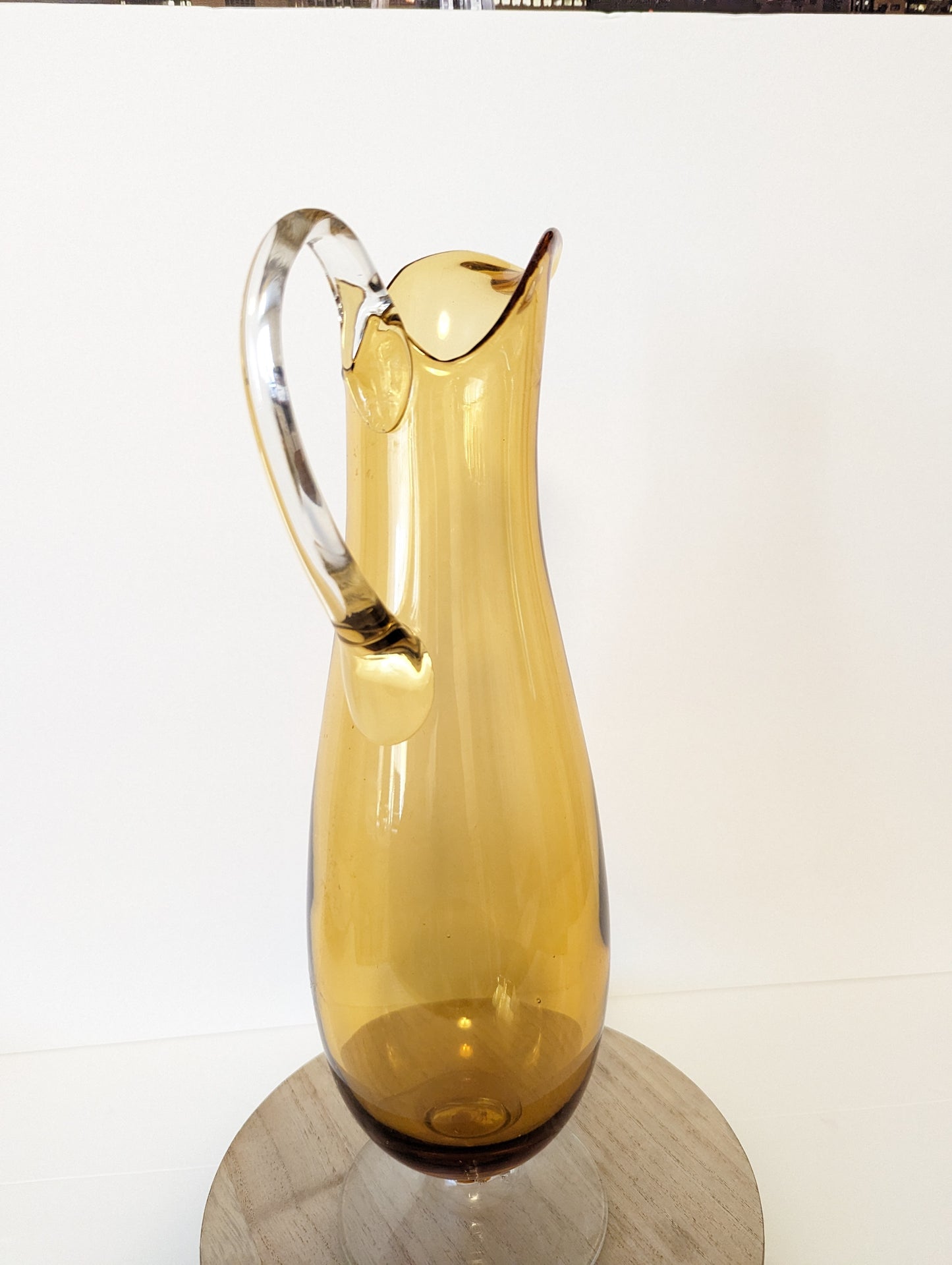 Vintage Mid Century Modern Amber Glass Pitcher Vase MCM Yellow 14" Tall