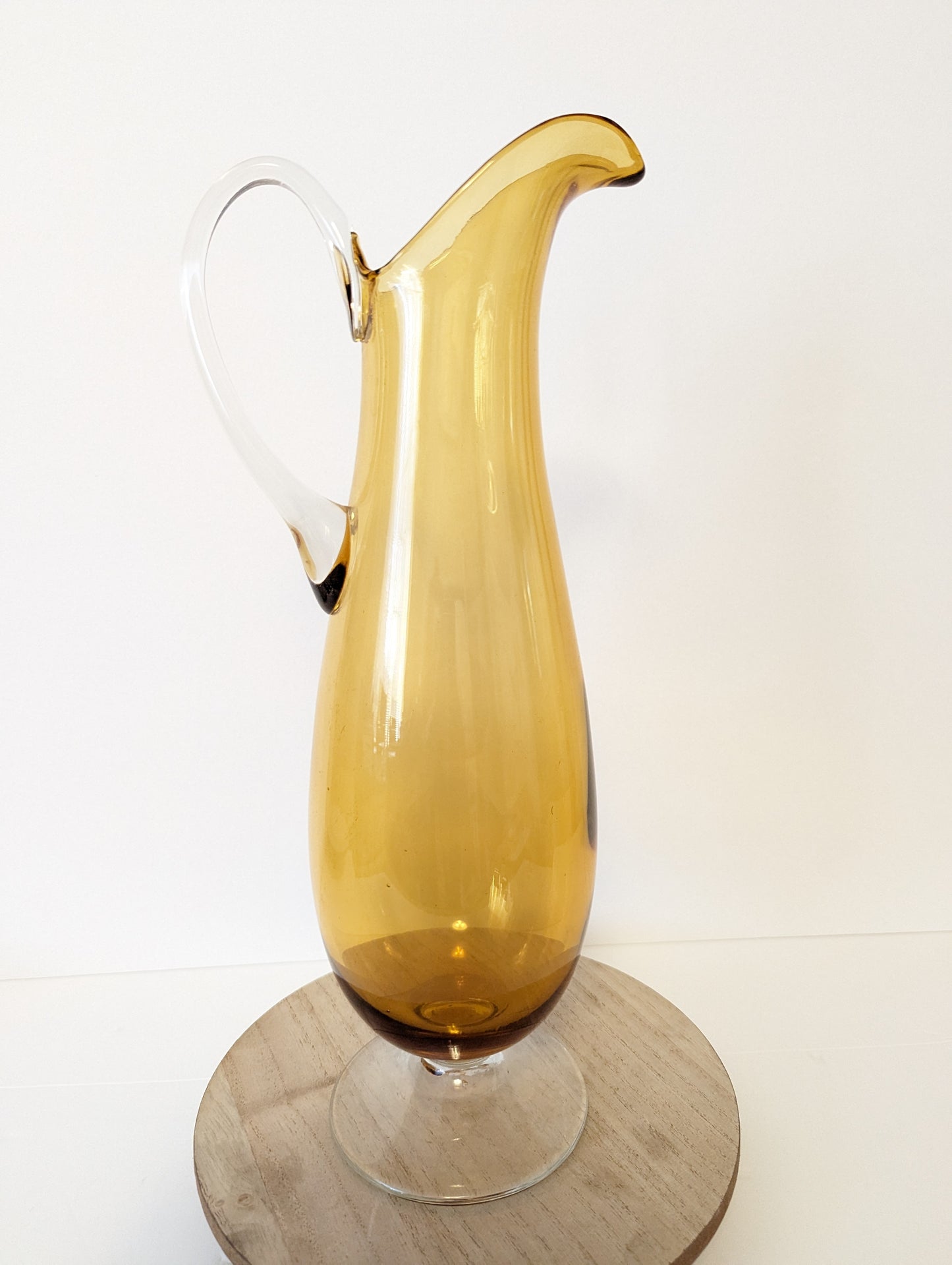 Vintage Mid Century Modern Amber Glass Pitcher Vase MCM Yellow 14" Tall