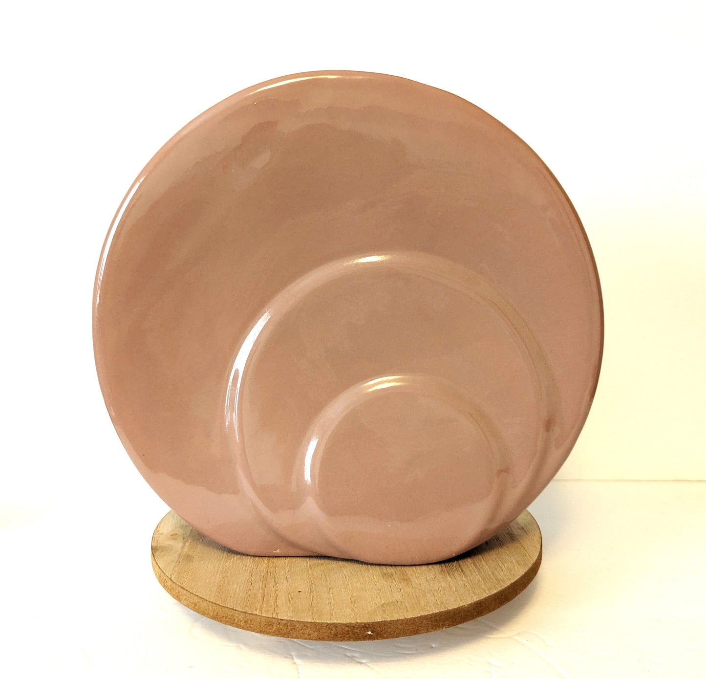 Vintage Postmodern Art Deco Pink Mauve Ceramic Vase Abstract Waves Lines Round