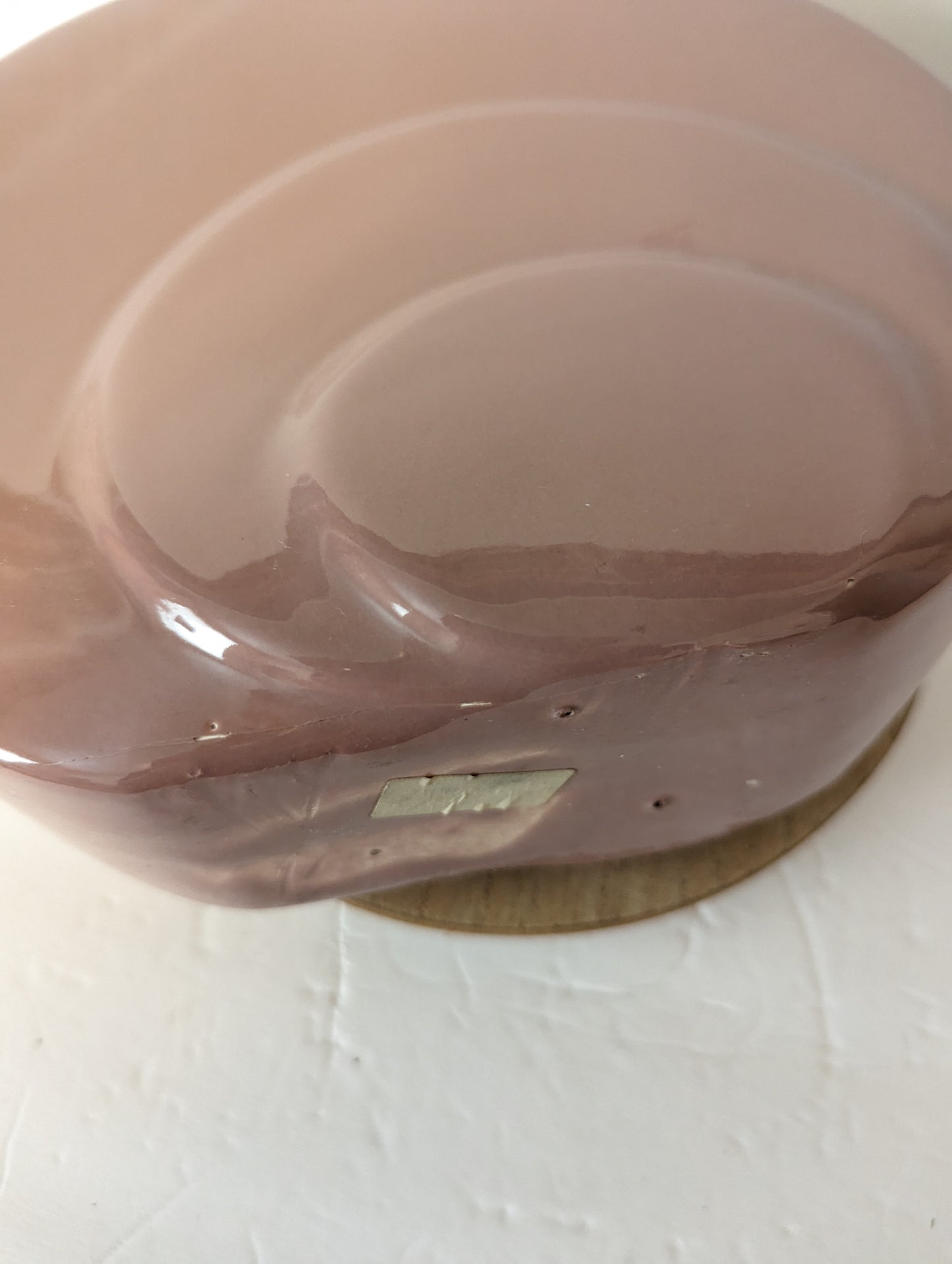 Vintage Postmodern Art Deco Pink Mauve Ceramic Vase Abstract Waves Lines Round