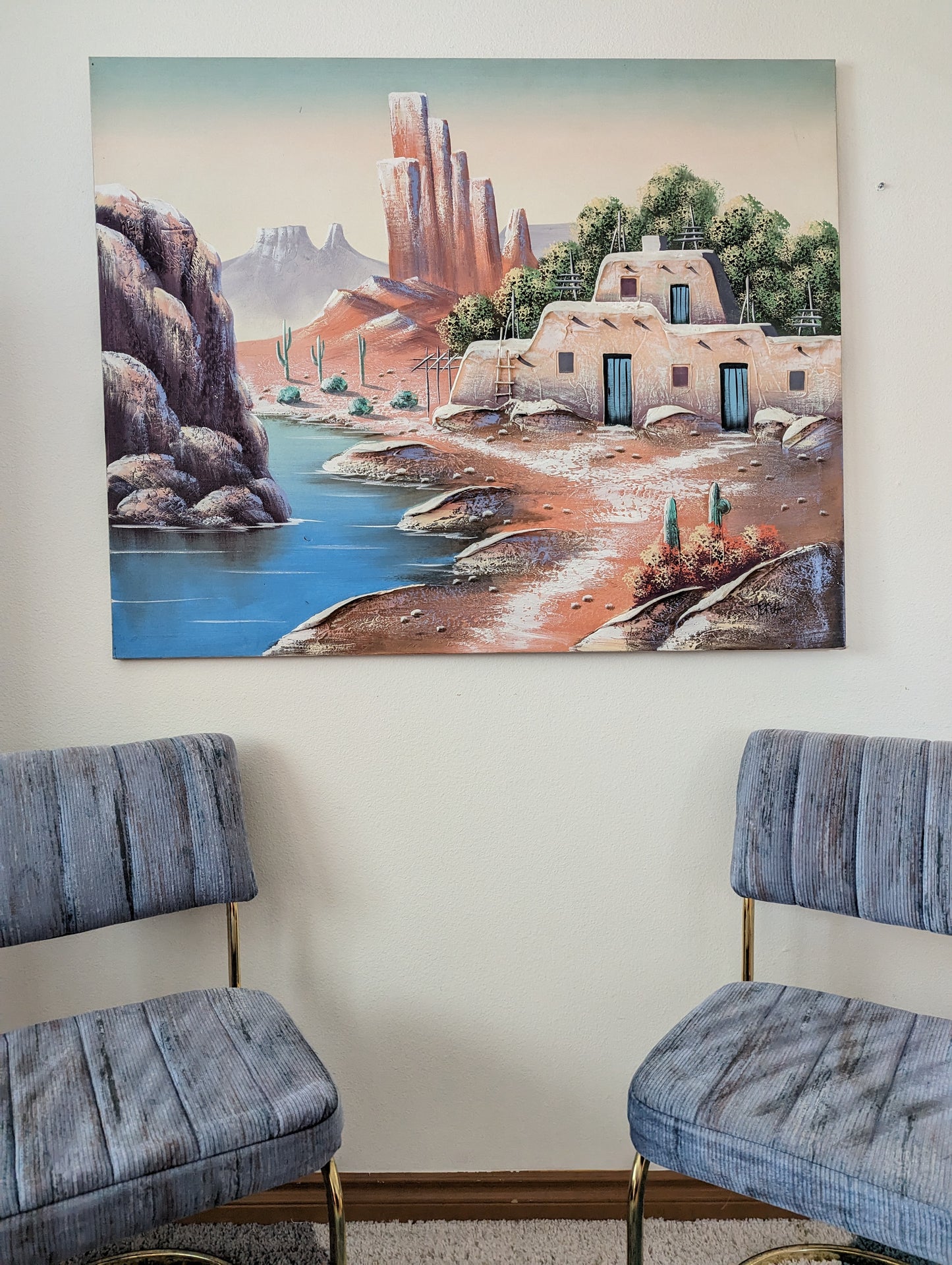 Stunning Large 3D Sculpture Oil Painting Arizona Desert Scene by Teresa