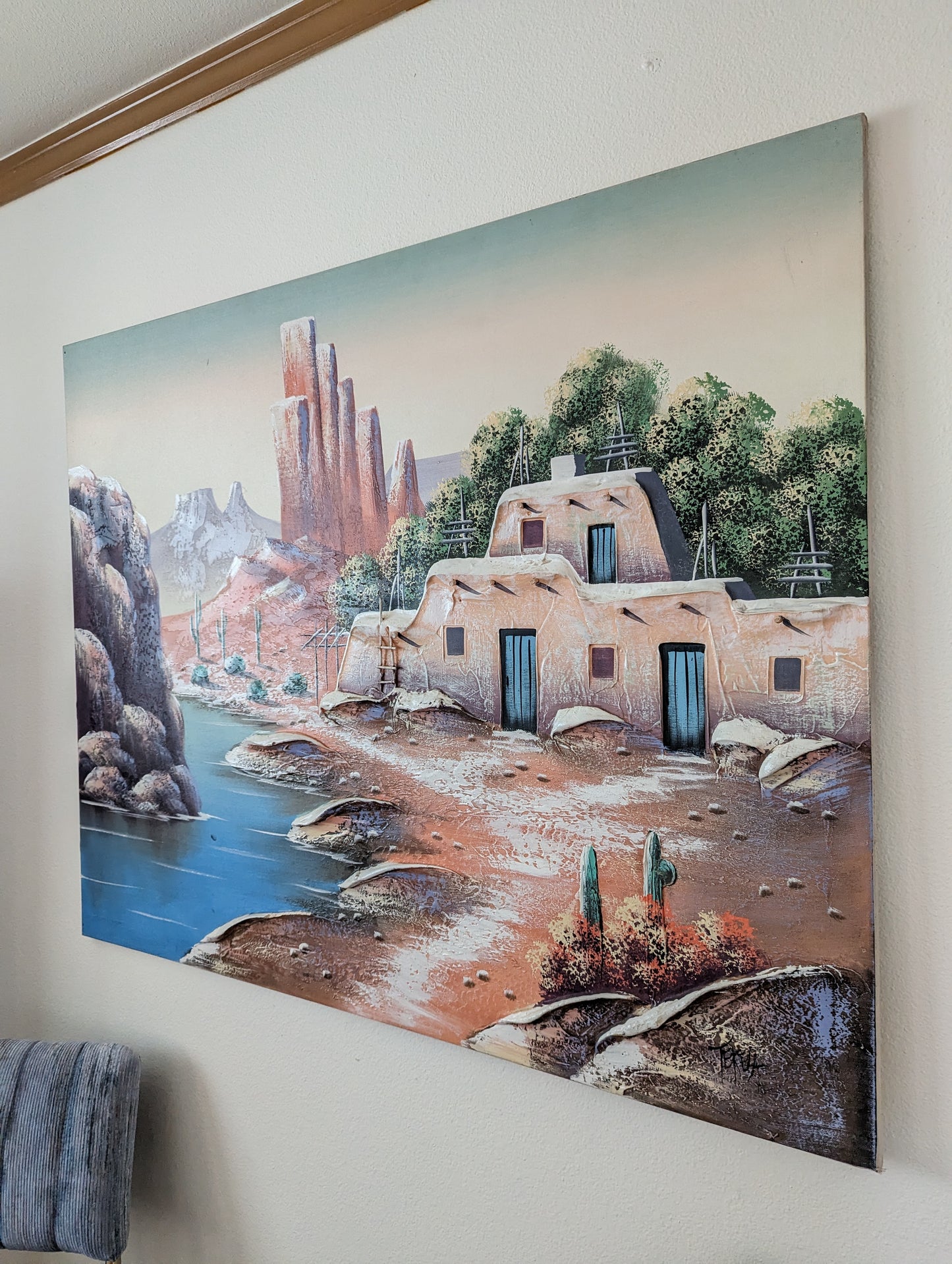 Stunning Large 3D Sculpture Oil Painting Arizona Desert Scene by Teresa