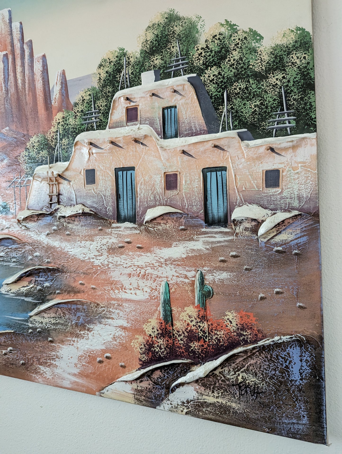 Stunning Large 3D Sculpture Oil Painting Arizona Desert Scene by Teresa