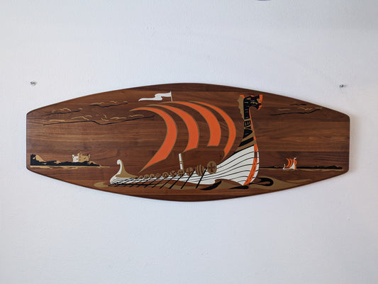 Vintage Mid-Century Teak Viking Nordic Ship Wall Art by Belart