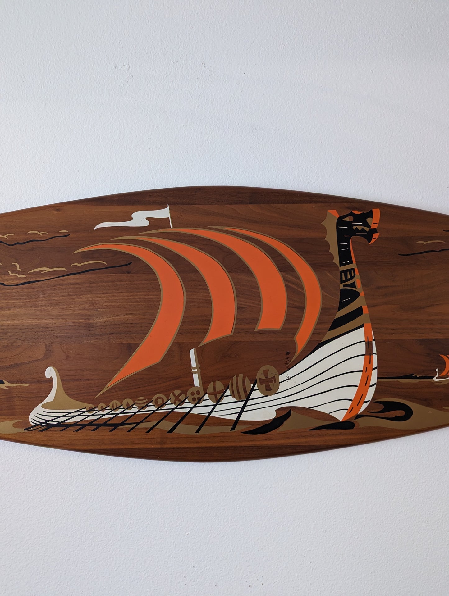 Vintage Mid-Century Teak Viking Nordic Ship Wall Art by Belart