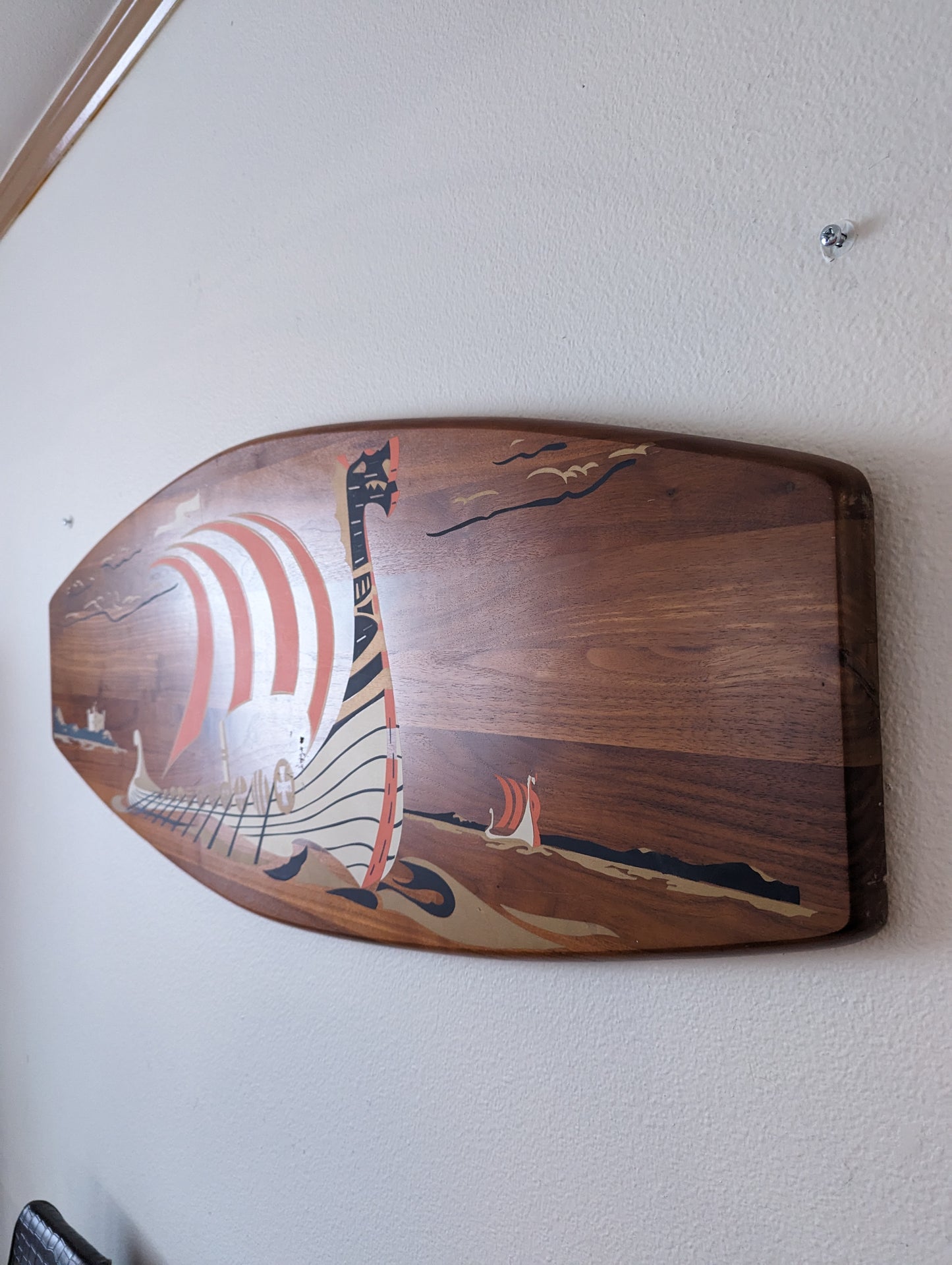 Vintage Mid-Century Teak Viking Nordic Ship Wall Art by Belart