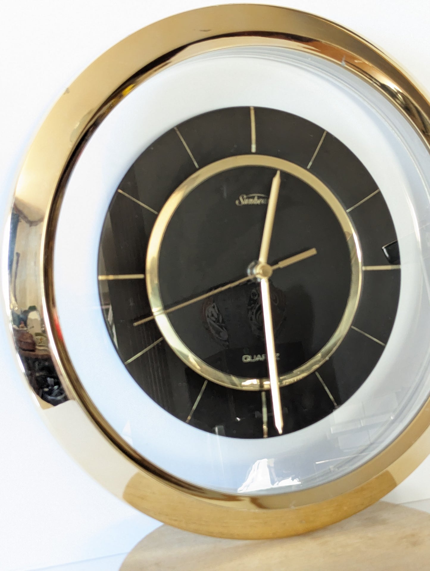 Vintage Sunbeam Wall Clock Brass Gold Black