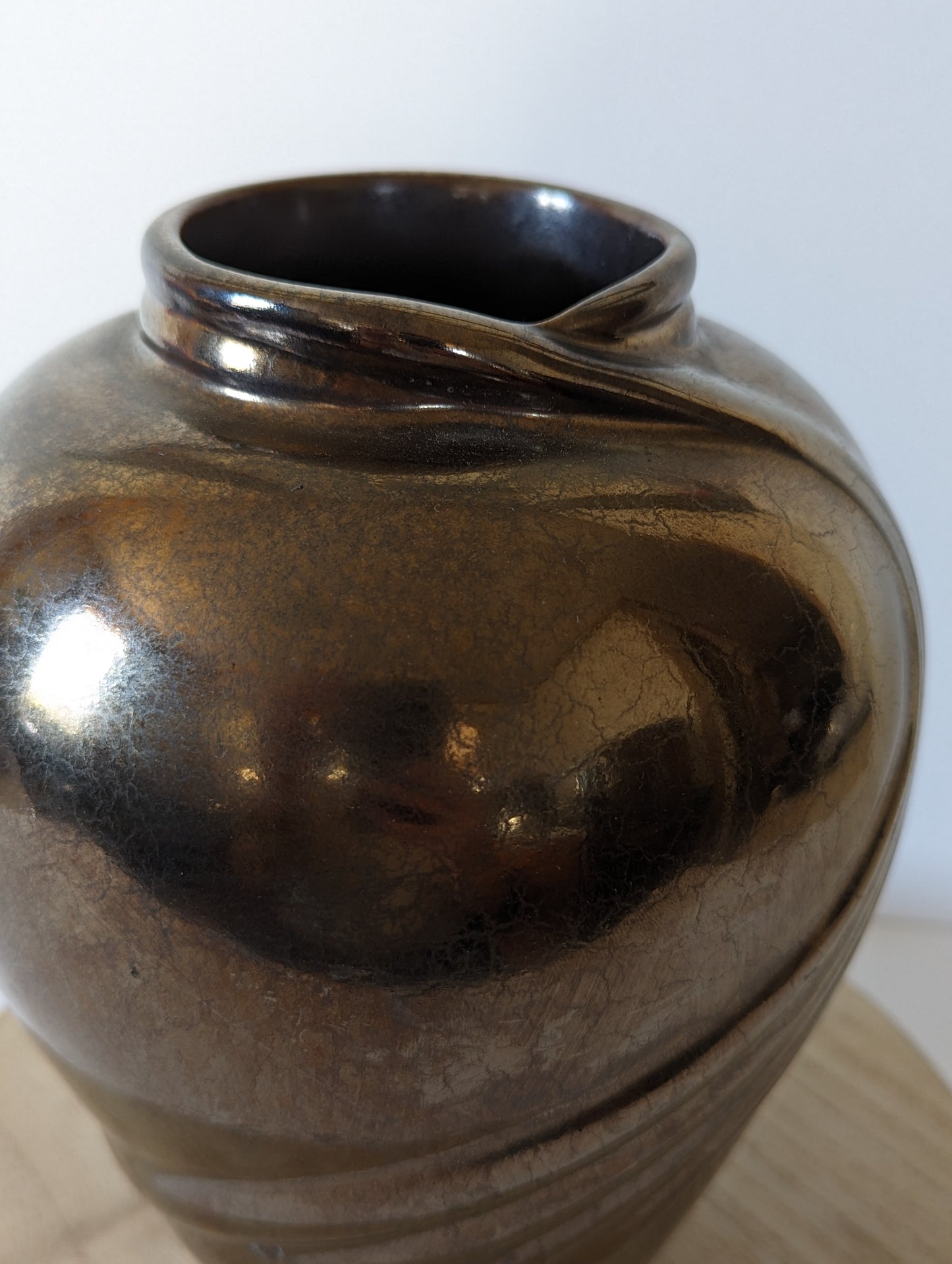 Vintage Haeger Ceramic Pottery Brown Bronze Postmodern Wave Organic Shell