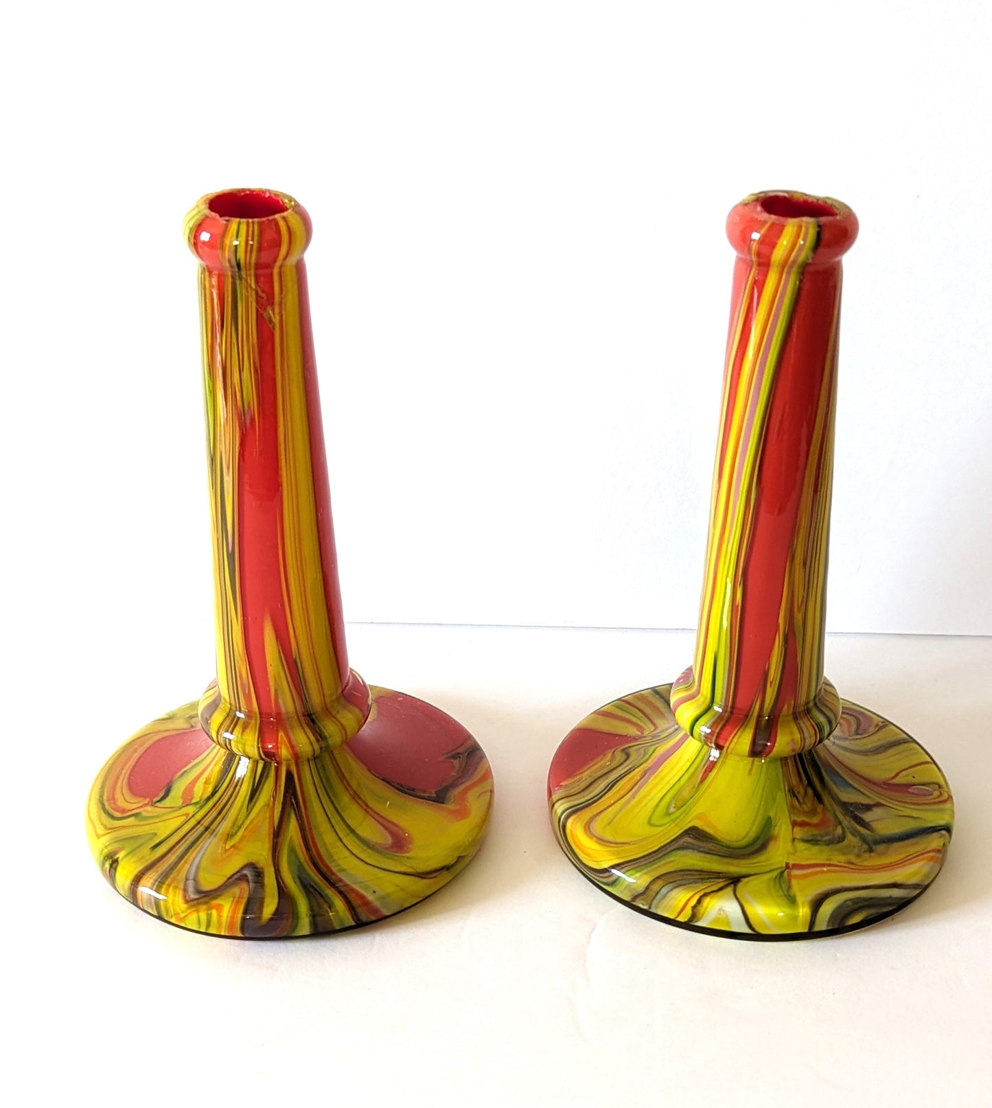 Vintage MCM Handblown Glass Candlestick Holders Swirl Lava