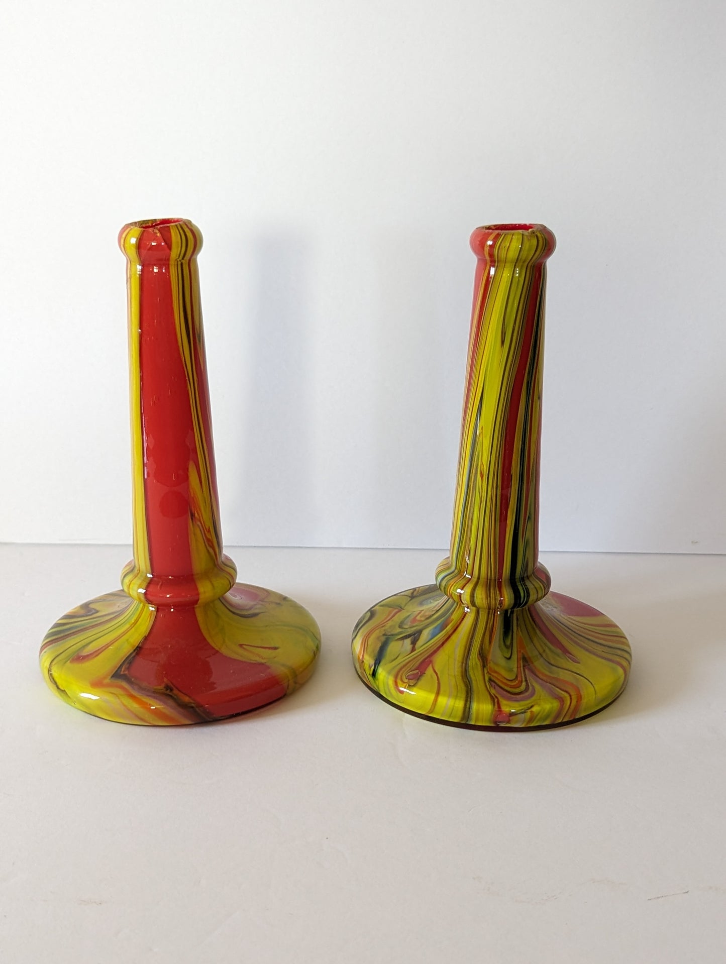 Vintage MCM Handblown Glass Candlestick Holders Swirl Lava