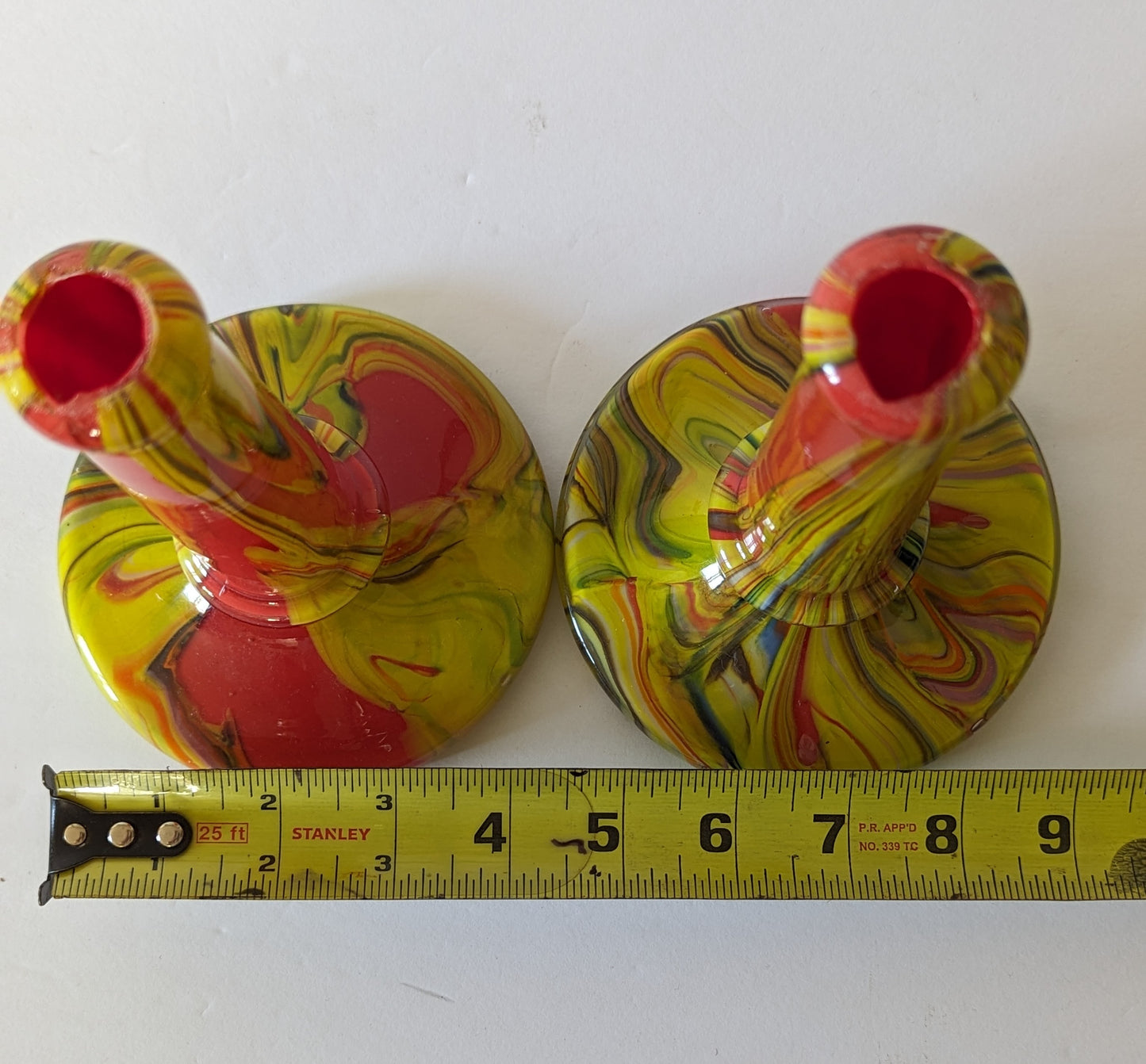 Vintage MCM Handblown Glass Candlestick Holders Swirl Lava