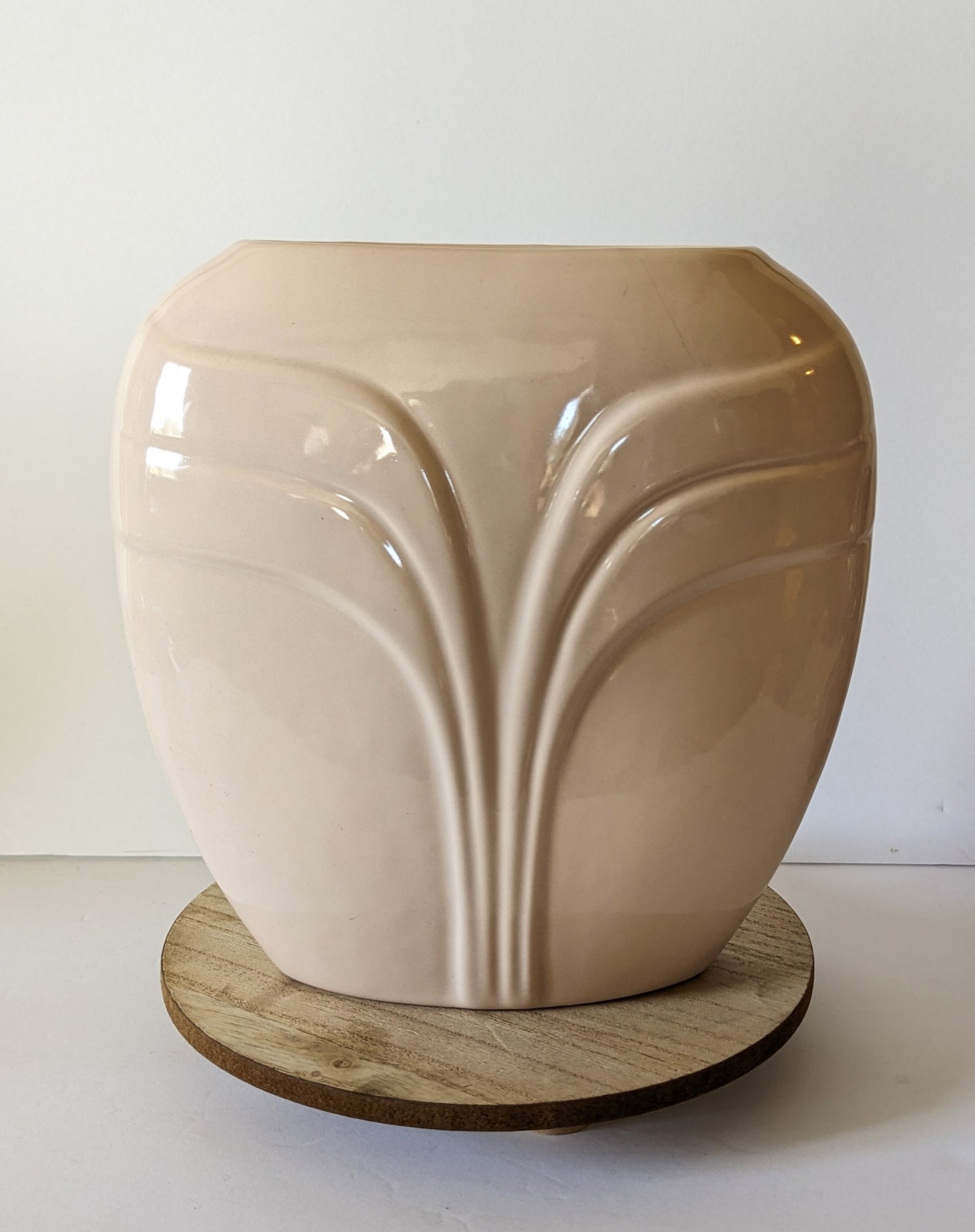 Vintage Postmodern Art Deco Pink Ceramic Vase Abstract Waves