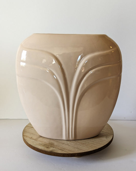 Vintage Postmodern Art Deco Pink Ceramic Vase Abstract Waves