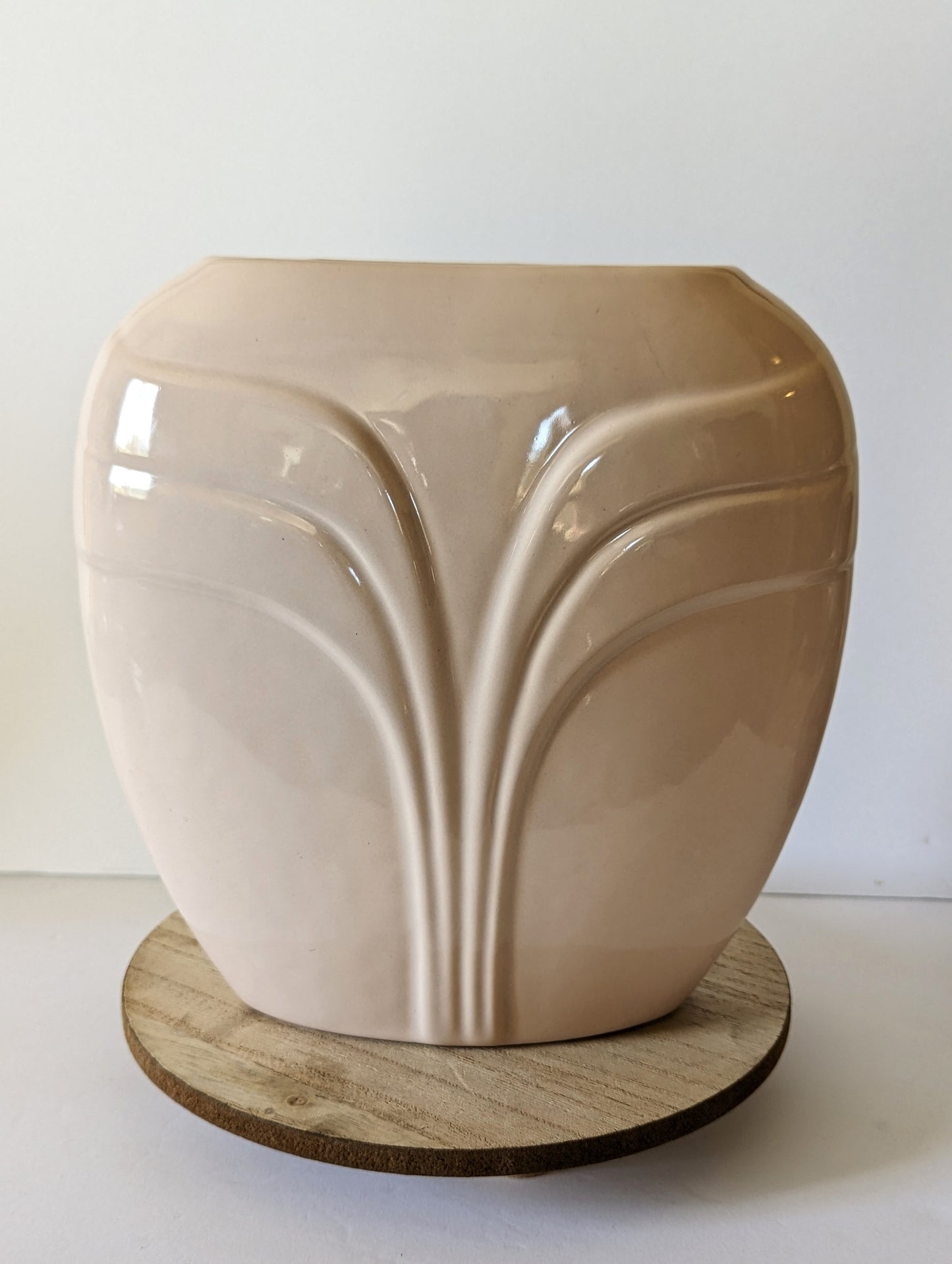 Vintage Postmodern Art Deco Pink Ceramic Vase Abstract Waves