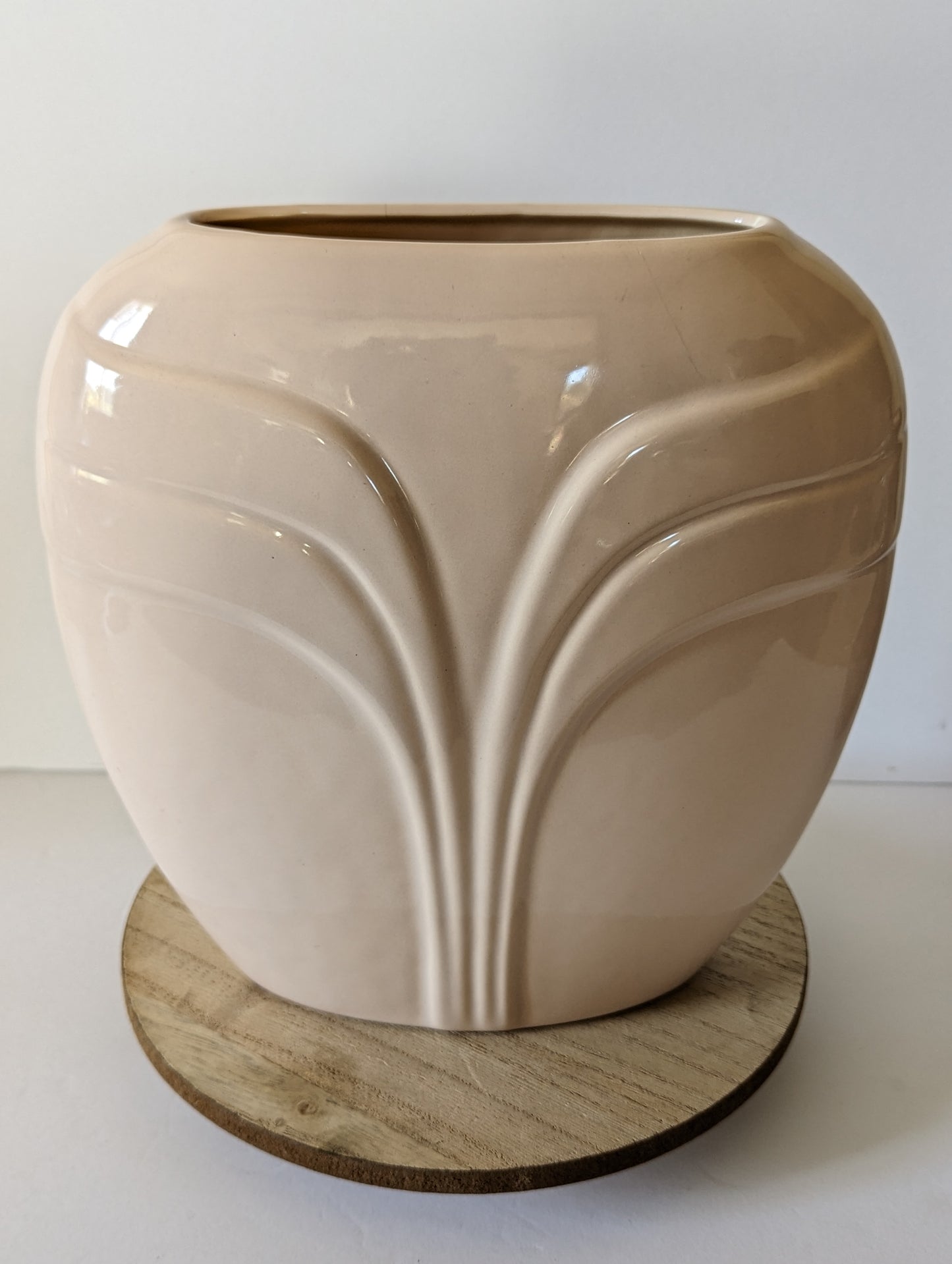 Vintage Postmodern Art Deco Pink Ceramic Vase Abstract Waves