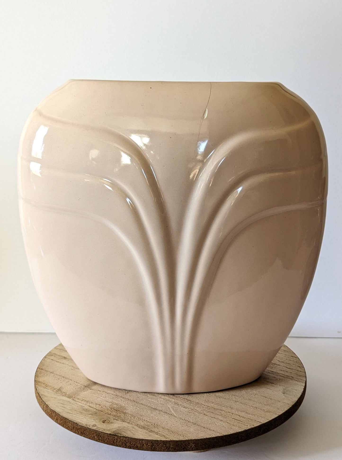 Vintage Postmodern Art Deco Pink Ceramic Vase Abstract Waves