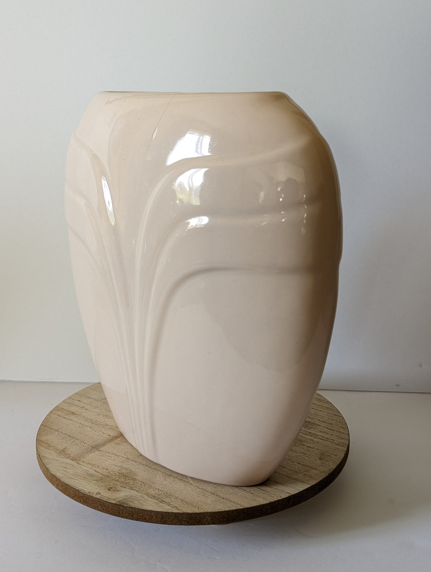 Vintage Postmodern Art Deco Pink Ceramic Vase Abstract Waves